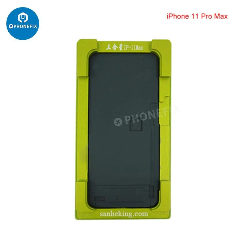 PHONEFIX alignment laminating mold for iPhone X to 16 Pro Max LCD OCA repair, screen tool for precise screen assembly.