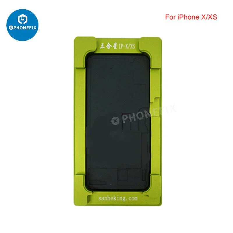 PHONEFIX alignment laminating mold for iPhone X to 16 Pro Max LCD OCA repair, screen tools for precise screen assembly.