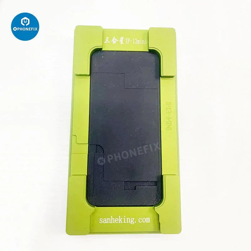 PHONEFIX alignment laminating mold for iPhone X to 16 Pro Max LCD OCA repair, screen tools for precise screen assembly.