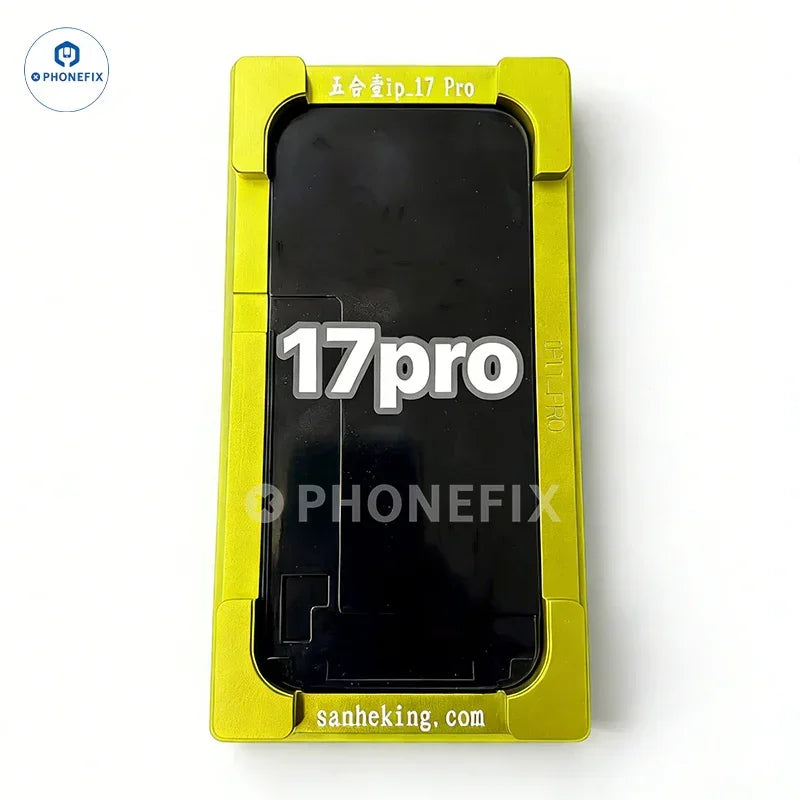 PhoneFix lamination mold for iPhone X to 16 Pro Max screen alignment and refurbishing, used for precise screen installation and repairs.