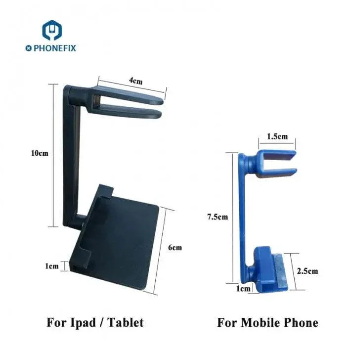 Two plastic adjustable fixture holders for phone disassembly, designed for screen tools by PHONEFIX.
