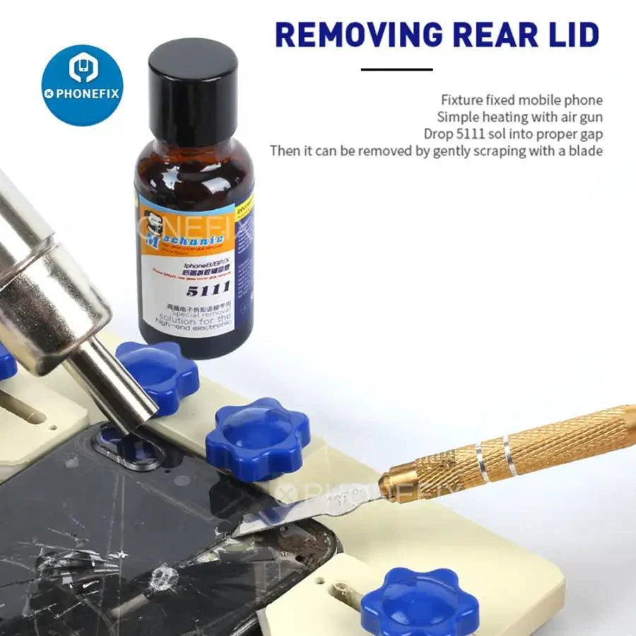 White PHONEFIX mechanic spring fixture holder for phone LCD screen positioning, part of screen tools for precise repair work.