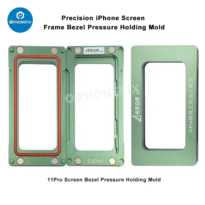PHONEFIX iPhone X-16 Pro Max screen frame bezel pressure holding mold for screen repair, showing the plastic tool on a white background.