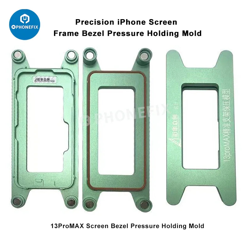 PhoneFix iPhone screen frame bezel pressure holding mold for iPhone X to 16 Pro Max, used as screen tool for repair.