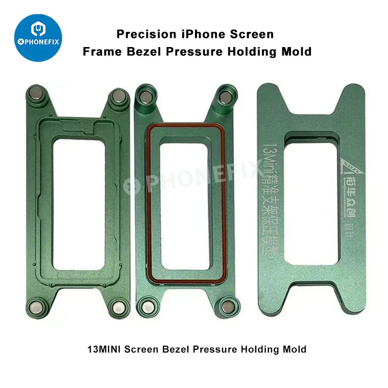 PHONEFIX screen frame bezel pressure holding mold for iPhone X to 16 Pro Max, used as a screen repair tool in image 3-10.jpg.