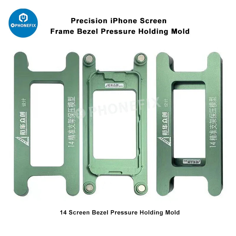 PHONEFIX screen frame bezel pressure holding mold for iPhone X to 16 Pro Max, used for securing screens during repairs.