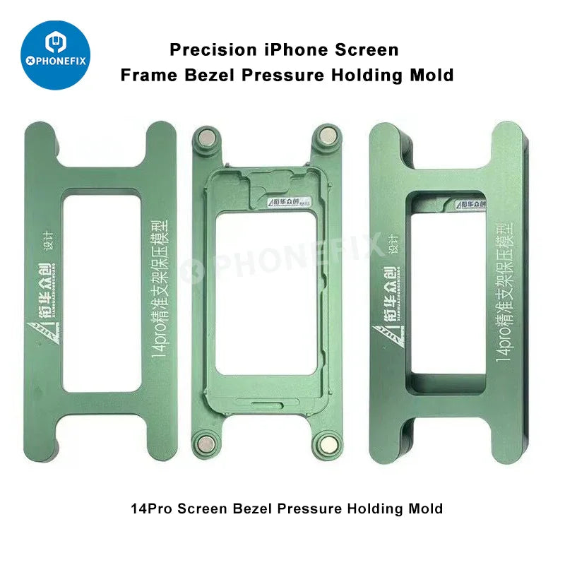 PHONEFIX screen frame bezel pressure holding mold for iPhone X to 16 Pro Max, used as screen tools for device assembly.