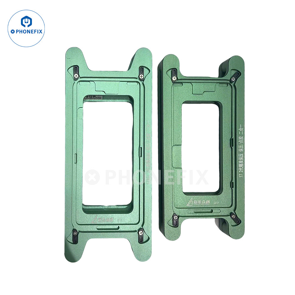 PhoneFix screen frame bezel pressure holding mold for iPhone X to 16 Pro Max, used as a screen repair tool for secure bezel fitting.