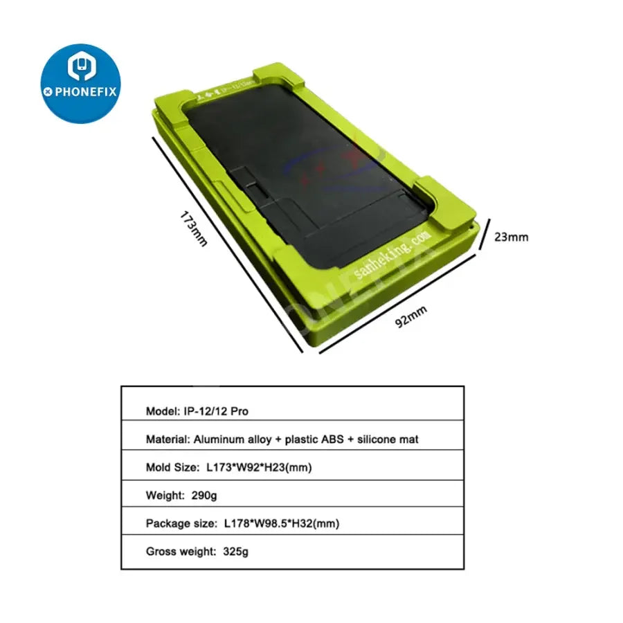 PhoneFix 2-in-1 lamination mold for iPhone X to 16 Pro Max screen alignment and refurbishing, used for LCD screen repair.