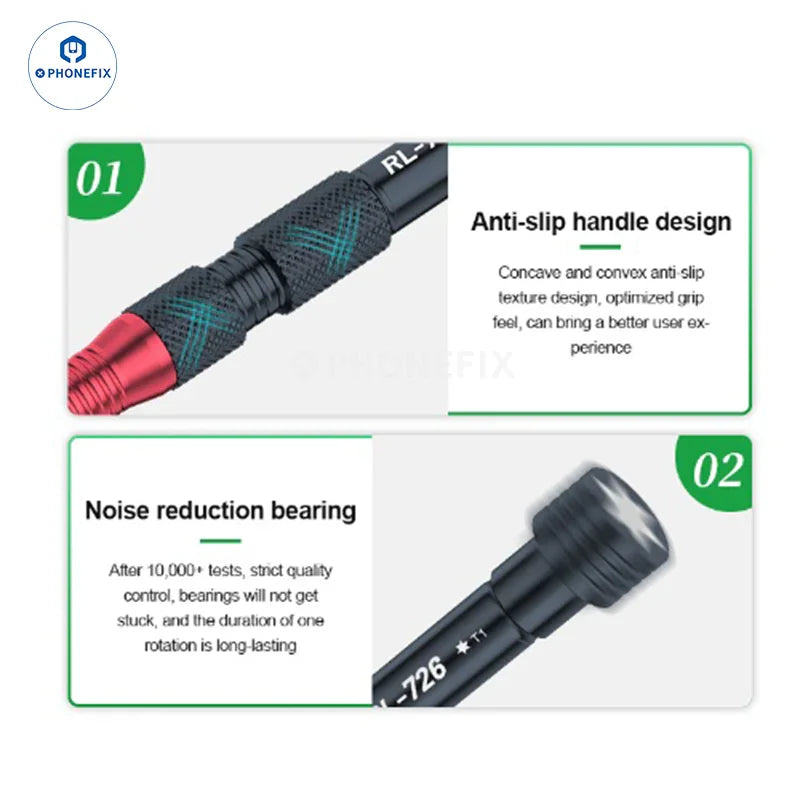 RELIFE RL-726 3D torque screwdriver with strong magnetic bits, featuring ergonomic handle and precision tips for electronics repair.