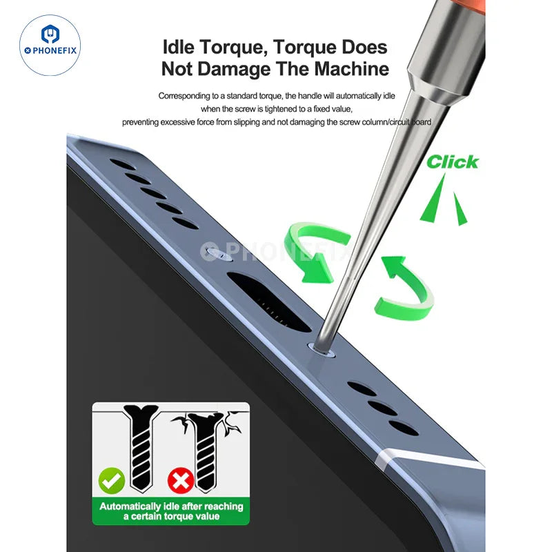 RELIFE RL-726 3D torque screwdriver with strong magnetic bits, featuring ergonomic handle and precision tip for electronics repair.