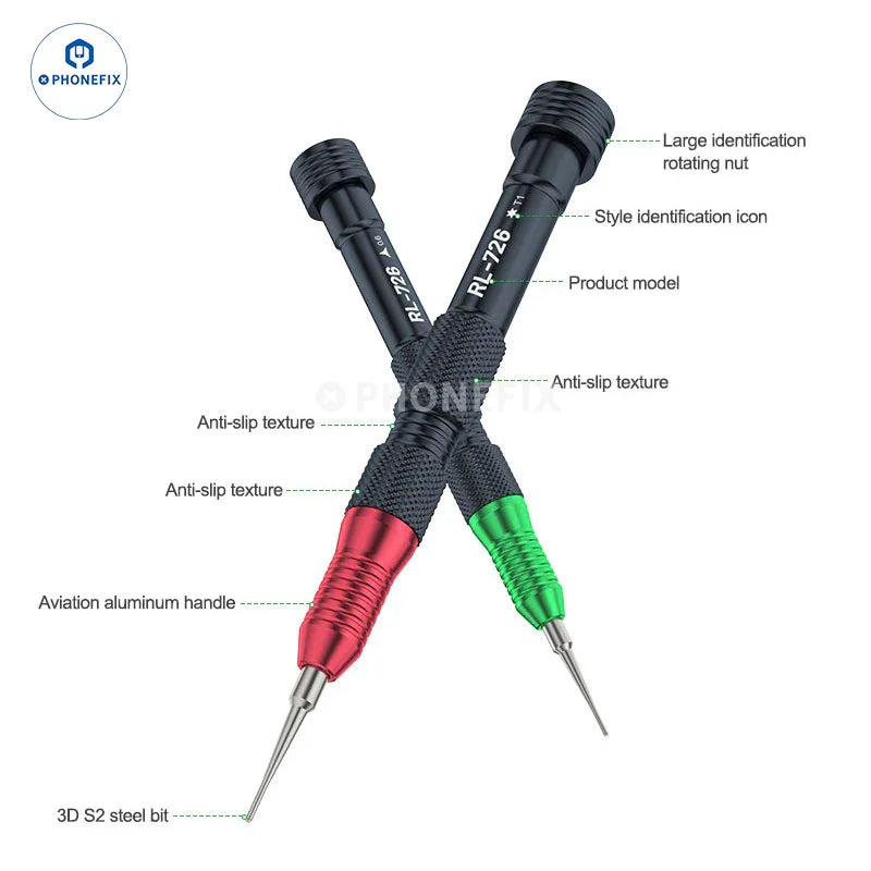 RELIFE RL-726 3D torque screwdriver with strong magnetic bits, precision tool for electronics repairs, branded by PHONEFIX.