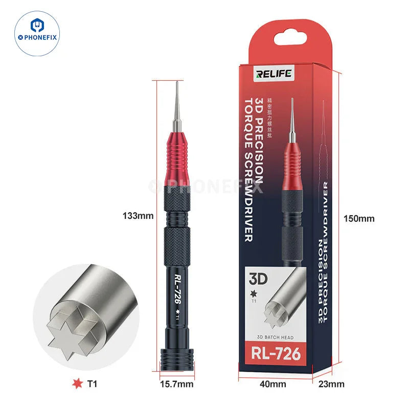 RELIFE RL-726 3D torque screwdriver with strong magnetic bits, precision tool for electronic and detailed repair work.