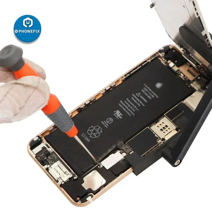 PhoneFix precision screwdriver and battery replacement tool kit for DIY phone repairs, featuring various screwdrivers and tools.