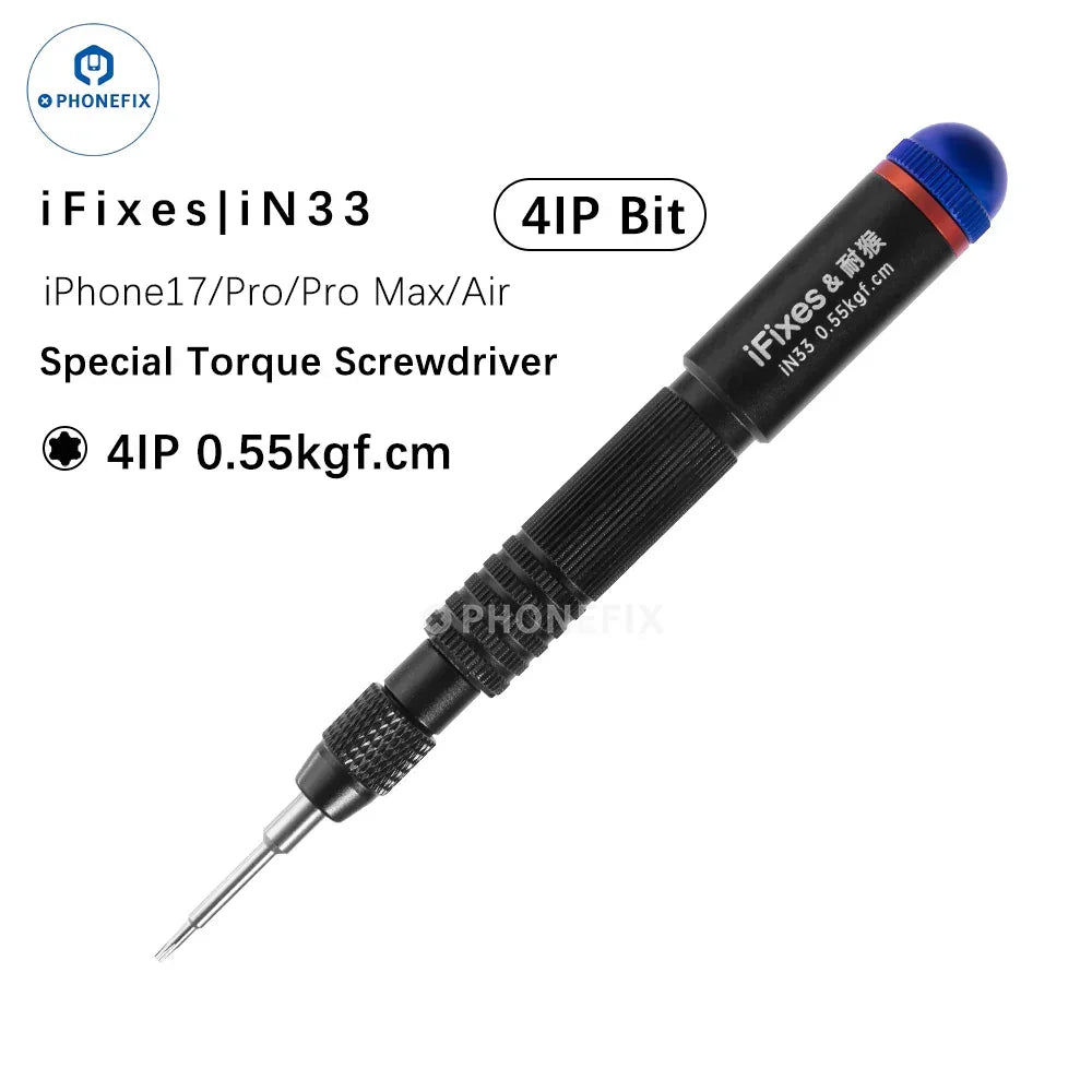 PHONEFIX mini screwdriver for iPhone 17, Air, and 17 Pro Max bottom screw removal, positioned on a white background.