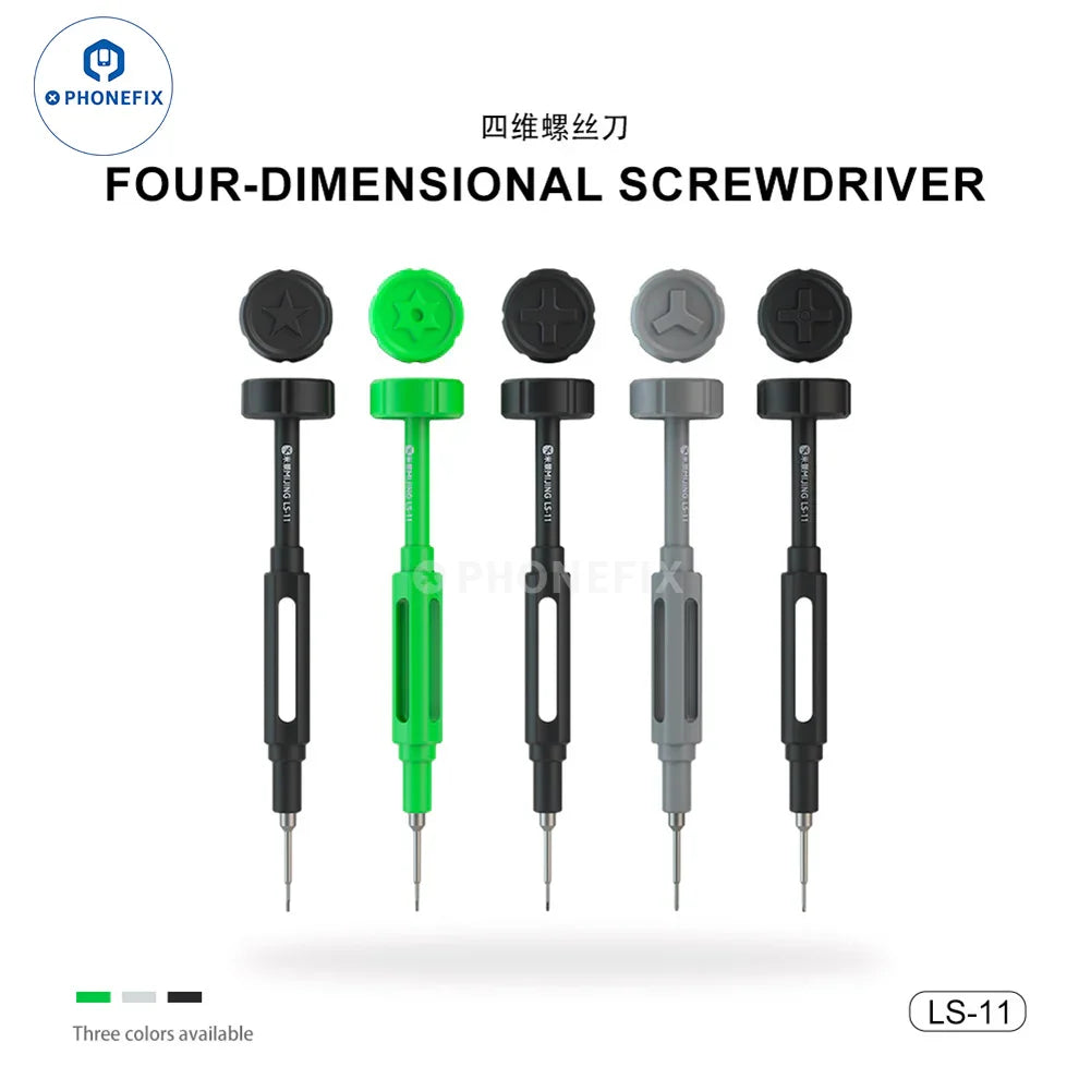 PHONEFIX Mijing LS-11 four-dimensional screwdriver for phone and laptop disassembly, with precision tips for electronic repairs.