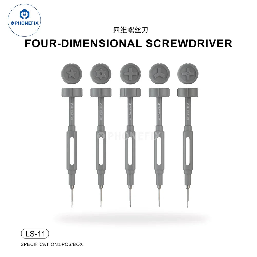 Black PHONEFIX Mijing LS-11 four-dimensional screwdriver for phone and laptop disassembly, with versatile multi-angle screwdriver tips.