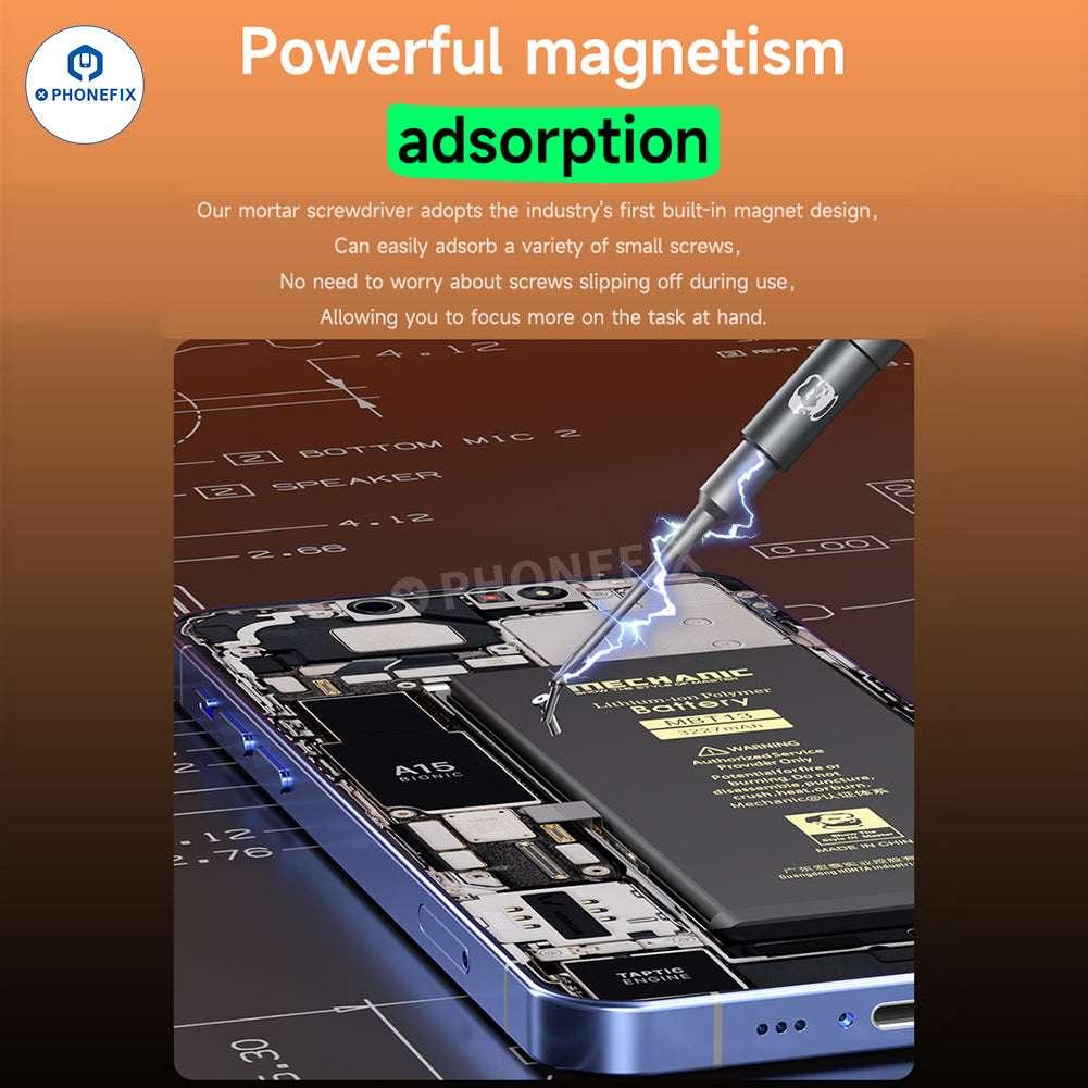 PHONEFIX mechanic screwdriver set with precision screwdrivers for 2D and 3D repairs, includes various screwdriver heads for electronics.