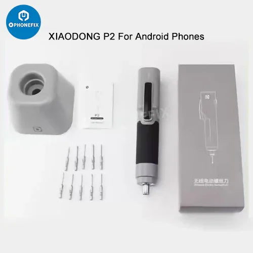 Destornillador eléctrico sin escobillas PHONEFIX XIAODONG para iPhone y tabletas Android, que muestra el destornillador compacto con punta de precisión.