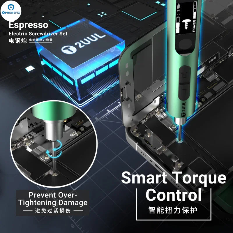 PHONEFIX SD11 Espresso Electric Screwdriver, a compact tool for phone disassembly with ergonomic design and precision bits.