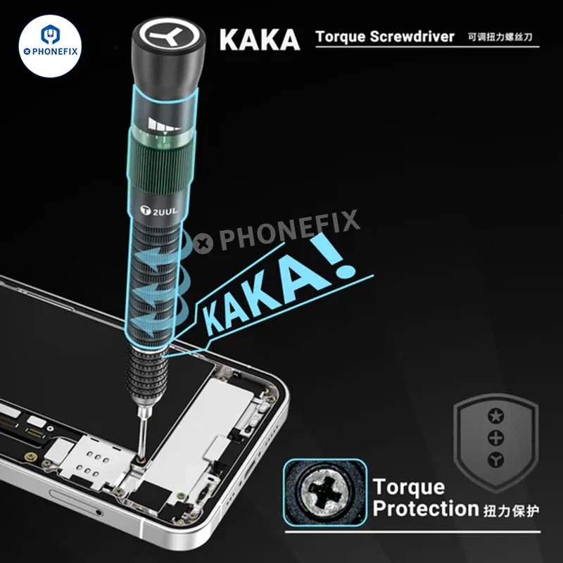 Two PHONEFIX 2UUL KAKA torque screwdrivers for basic phone repair, featuring ergonomic handles and precision tips.