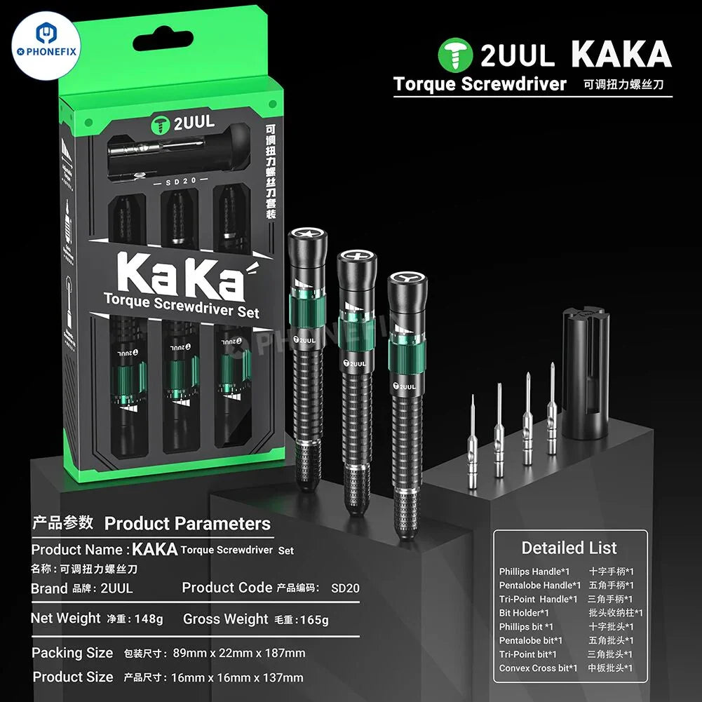 PHONEFIX 2UUL KAKA torque screwdriver for phone repair, featuring a compact, ergonomic design with interchangeable bits.