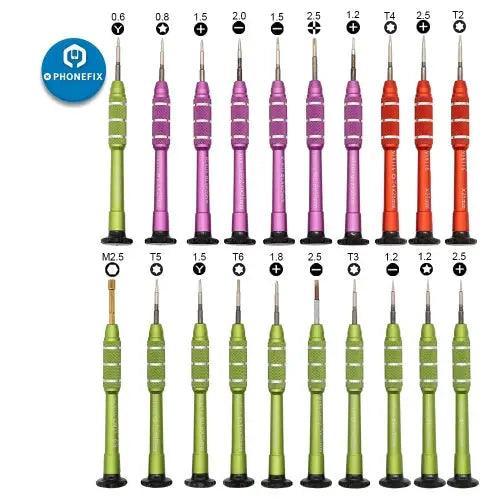 PHONEFIX precision screwdriver set for iPhone and smartphone repair, includes small screwdrivers and opening tools for phone repairs.