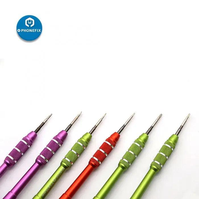 PhoneFix precision screwdriver set with 0.6mm tips for cell phone repair, includes multiple small screwdrivers for electronics.