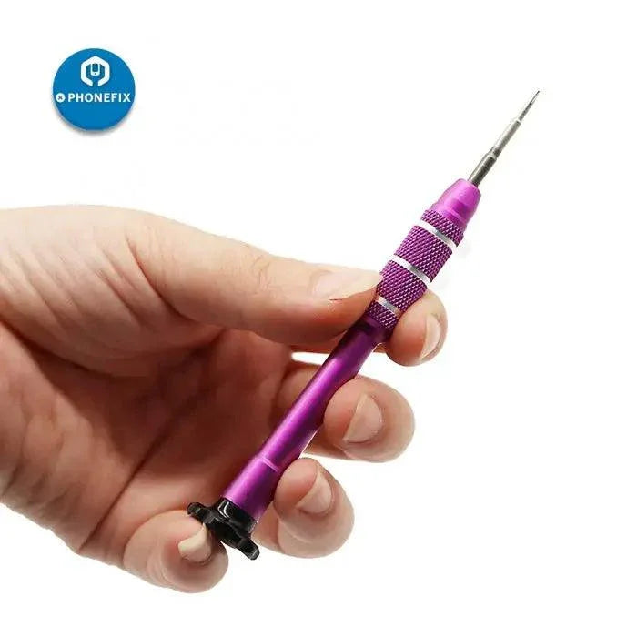 PhoneFix precision screwdriver set for cell phone repair, featuring small 0.6mm screwdrivers and multiple tools for delicate electronics.