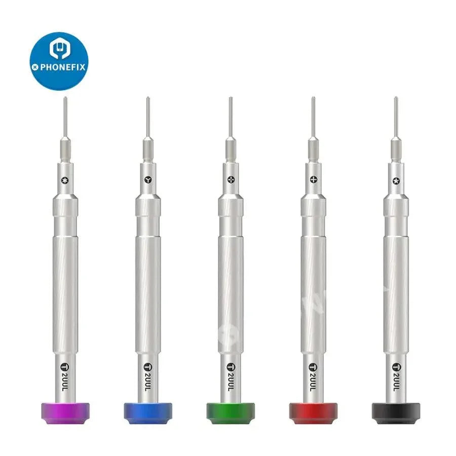 2UUL 3D precision screwdriver from PHONEFIX, ideal for mobile phone repairs, with ergonomic handle and multiple bits included.