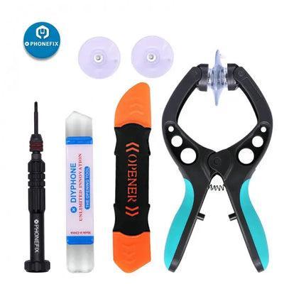 Kit de tournevis et d'outils d'ouverture d'écran tout-en-un PhoneFix pour la réparation de téléphones, comprenant plusieurs tournevis et outils dans un kit compact.