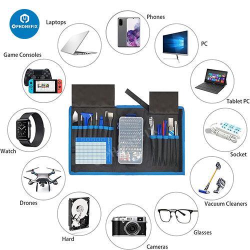 PhoneFix All-in-1 professional electronic repair toolkit with screwdriver tools for laptops, PCs, tablets, and phones.