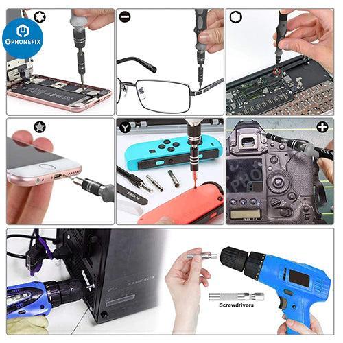 All-in-1 electronic repair toolkit with screwdriver tools for laptops, PCs, tablets, and phones from PHONEFIX.