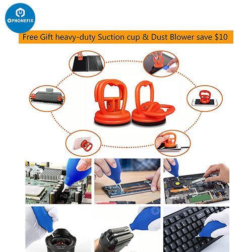 All-in-1 PHONEFIX electronic repair toolkit with screwdriver tools for laptops, PCs, tablets, and phones, featuring multiple screwdrivers.