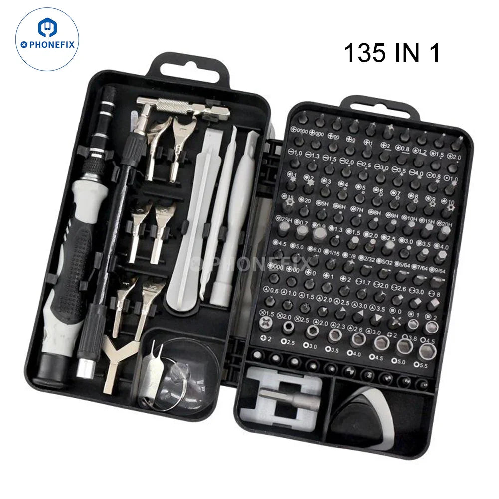 PHONEFIX All-in-1 professional electronic repair toolkit with screwdriver tools for laptops, PCs, tablets, and phones.