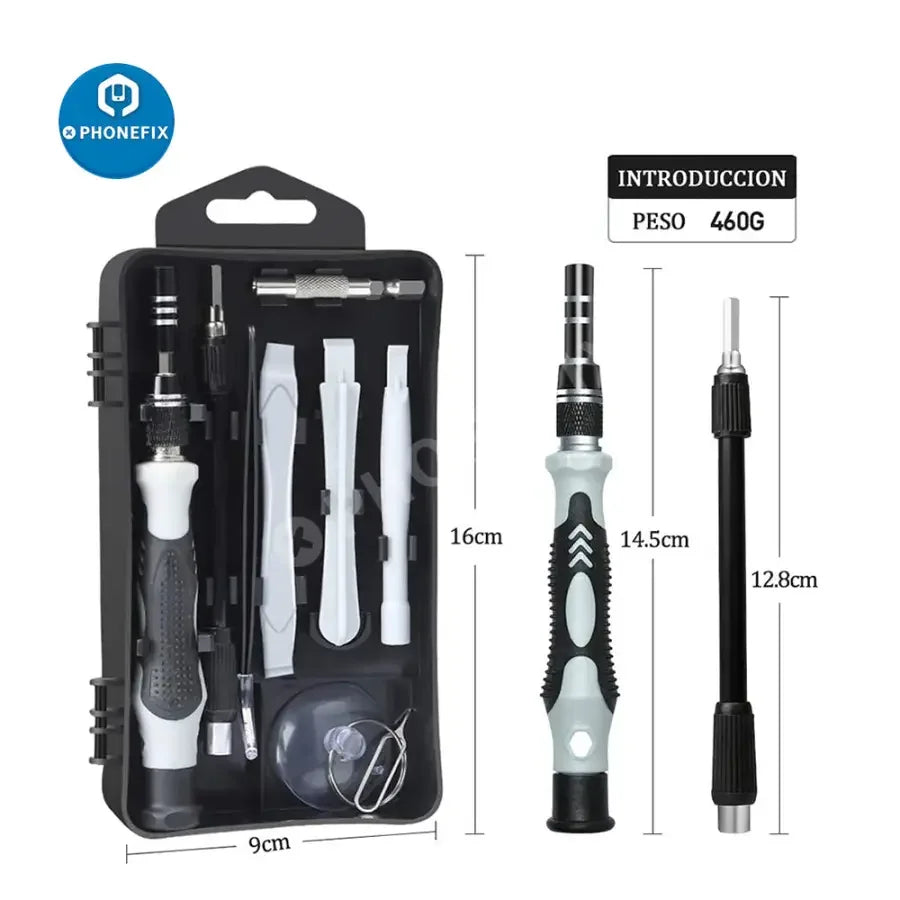 PHONEFIX magnetic precision screwdriver set with repair tools for phones, laptops, and tablets, featuring magnetic tips and compact design.