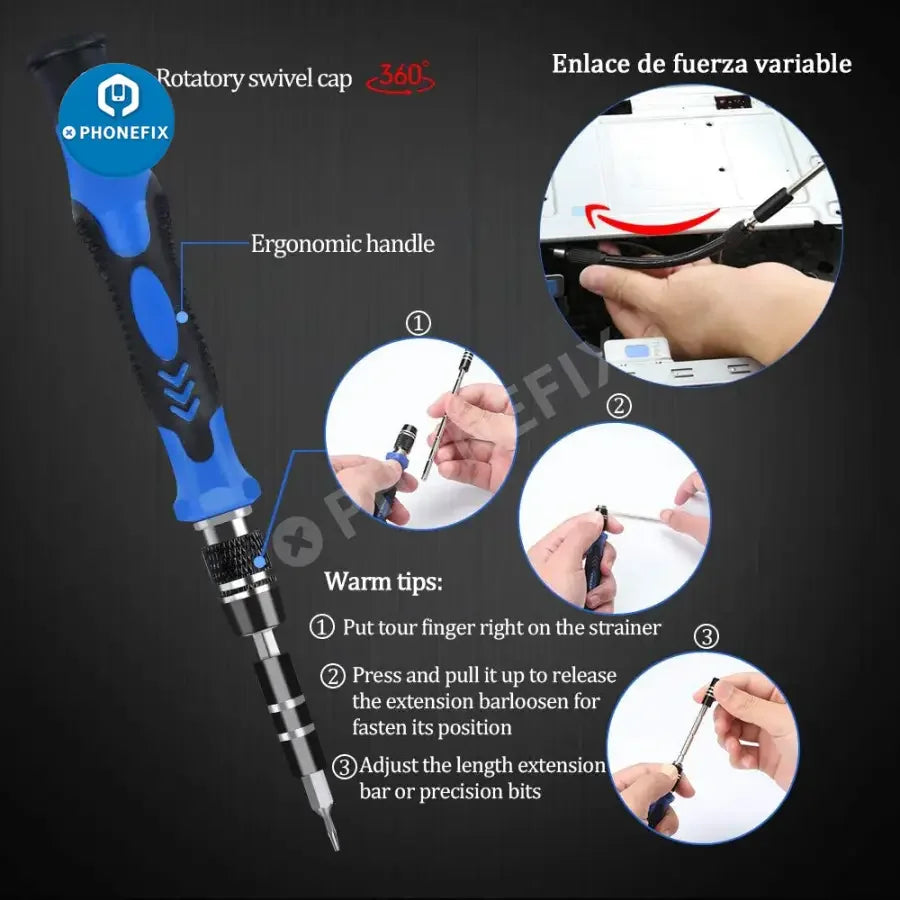 PHONEFIX magnetic precision screwdriver set with 11-in-1 repair tools for phones, laptops, and tablets.