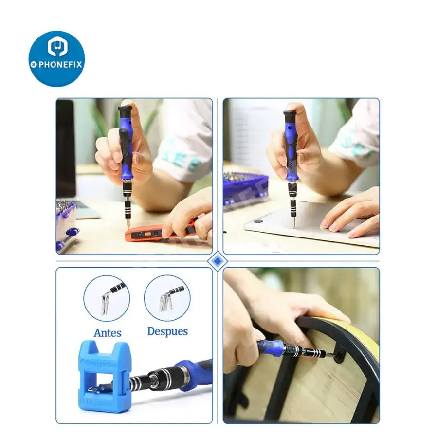 PhoneFix magnetic precision screwdriver set with 117 tools, ideal for phone, laptop, and tablet repairs.