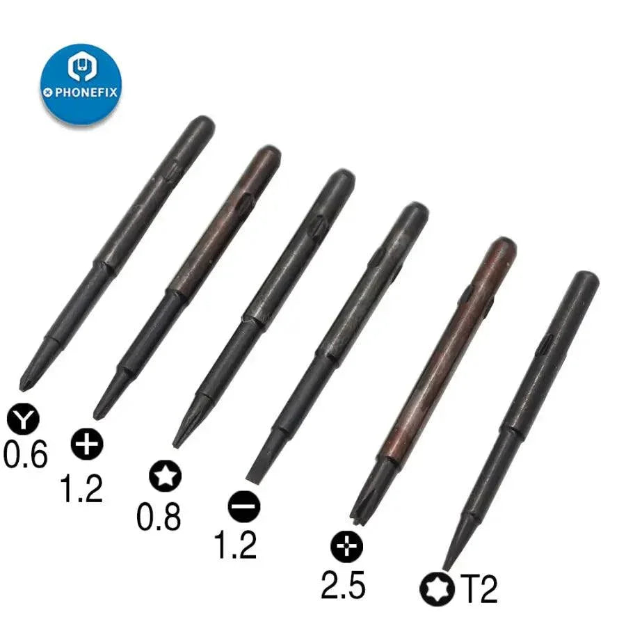 PhoneFix 12-in-1 multi-function screwdriver repair tool kit with replaceable bits, featuring a compact handle and various screwdriver heads.