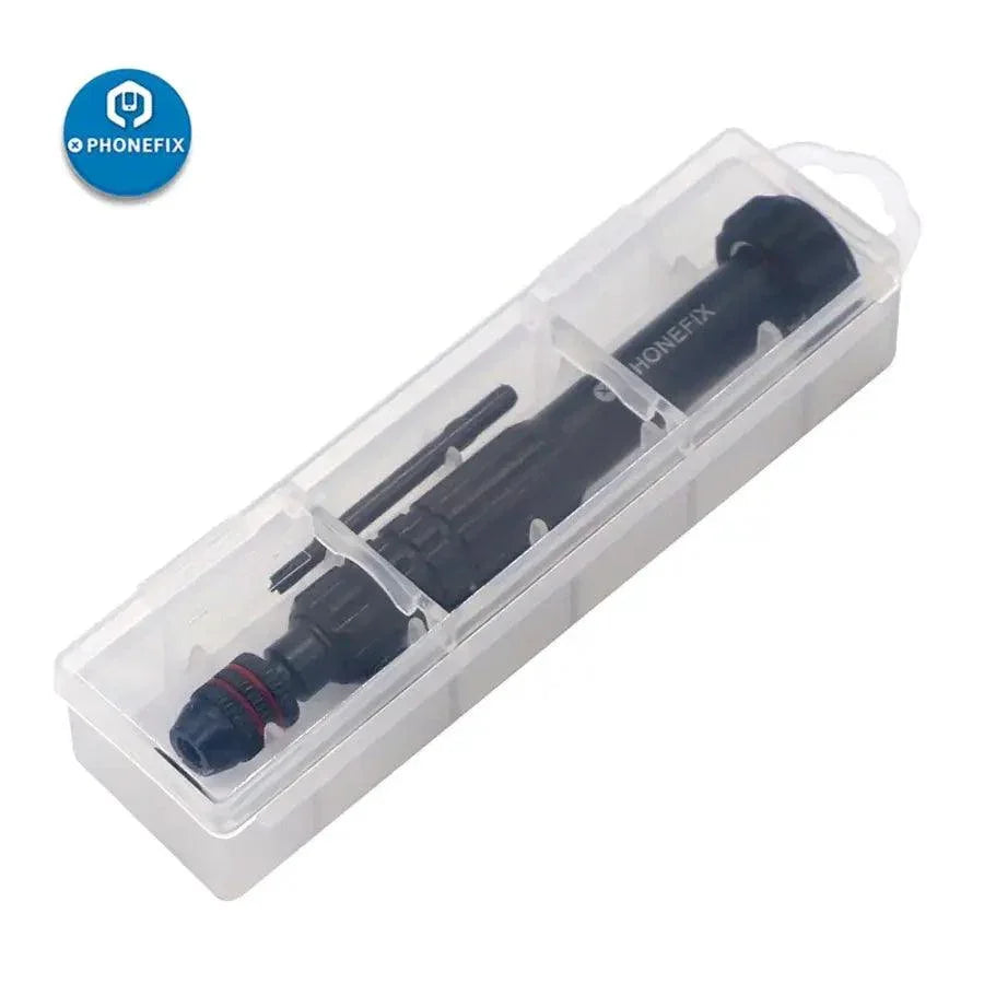 PhoneFix 12-in-1 multi-function screwdriver repair tool kit with replaceable bits, featuring various screwdriver heads and ergonomic handle.