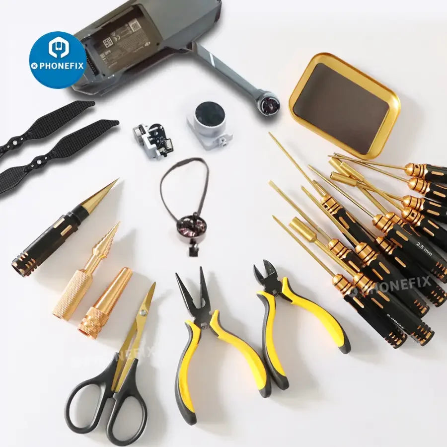 PHONEFIX All-in-1 RC car screwdriver set with pliers, hex sleeves, and socket tools for precise repair and maintenance.