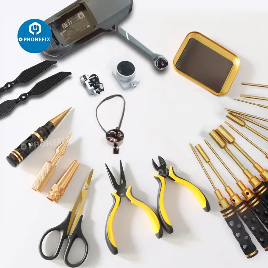 PHONEFIX 13-in-1 RC car screwdriver set with pliers, hex sleeves, and sockets for precise repair and maintenance tools.