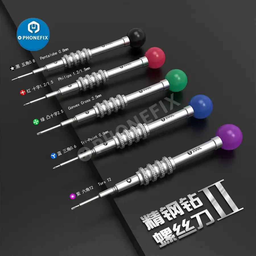 PhoneFix 2UUL Scroo Lollipop screwdriver set with 5 precision tools for phone repair and electronics maintenance.