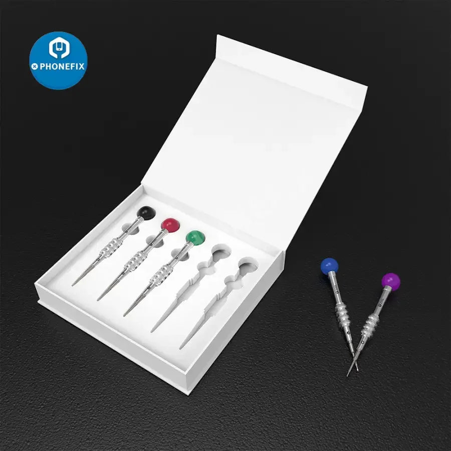 PHONEFIX 2UUL Scroo Lollipop screwdriver set with five precision screwdrivers for phone repair and electronic device maintenance.