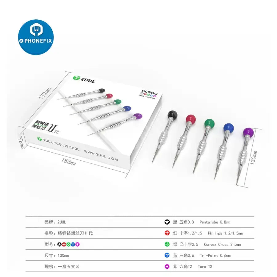 PHONEFIX 2UUL Scroo Lollipop screwdriver set with 5 precision screwdrivers for phone repair and electronics repair.