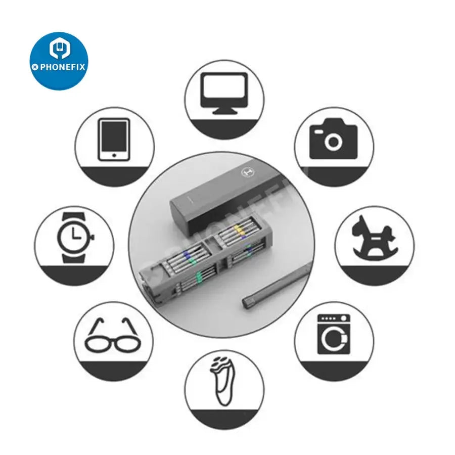 PhoneFix 30-in-1 precision magnetic screwdriver set with dismountable bits for phone repair, featuring compact screwdriver tools.