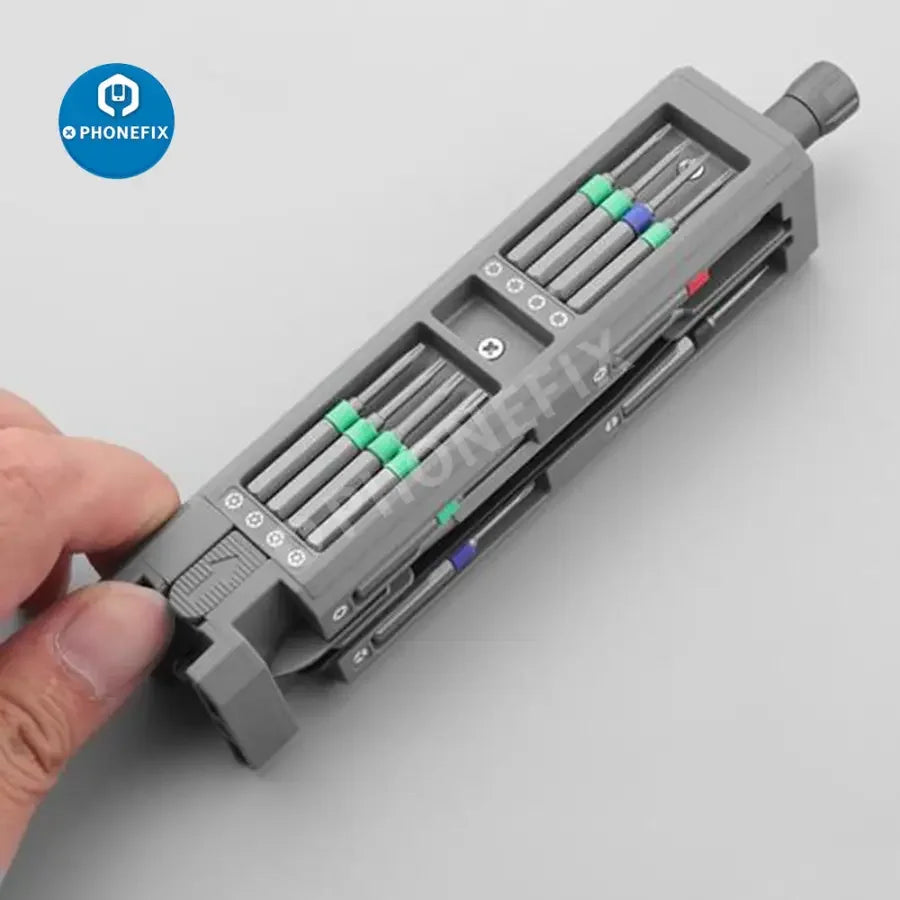 PHONEFIX 30-in-1 precision magnetic screwdriver set with dismountable bits for phone repair and electronic device maintenance.