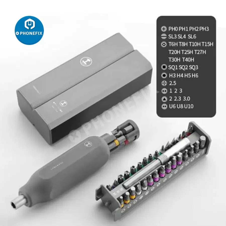 PHONEFIX 30-in-1 precision magnetic screwdriver set with dismountable bits for phone repair and electronics maintenance.