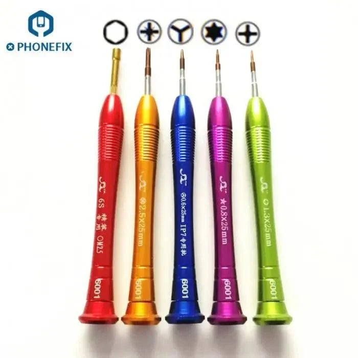 Le kit de tournevis PHONEFIX 5 en 1 pour le démontage des iPhone 6P et 8 comprend divers outils de réparation pour l'ouverture et la réparation des smartphones.