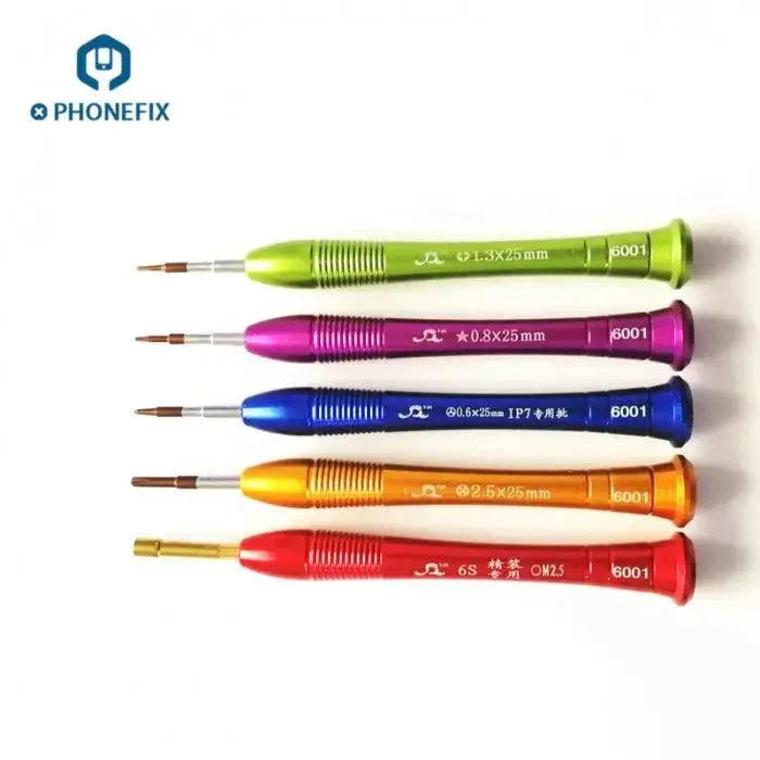 Kit de tournevis PHONEFIX 5 en 1 pour le démontage des iPhone 6P et 8, comprenant plusieurs outils pour l'ouverture et la réparation.